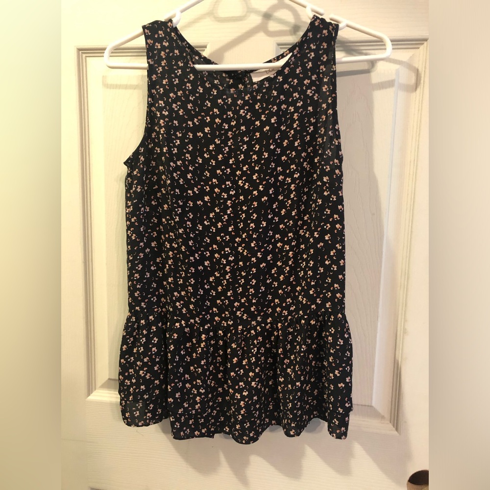 Loft Black Peplum Top With Pink Floral Print Size XS